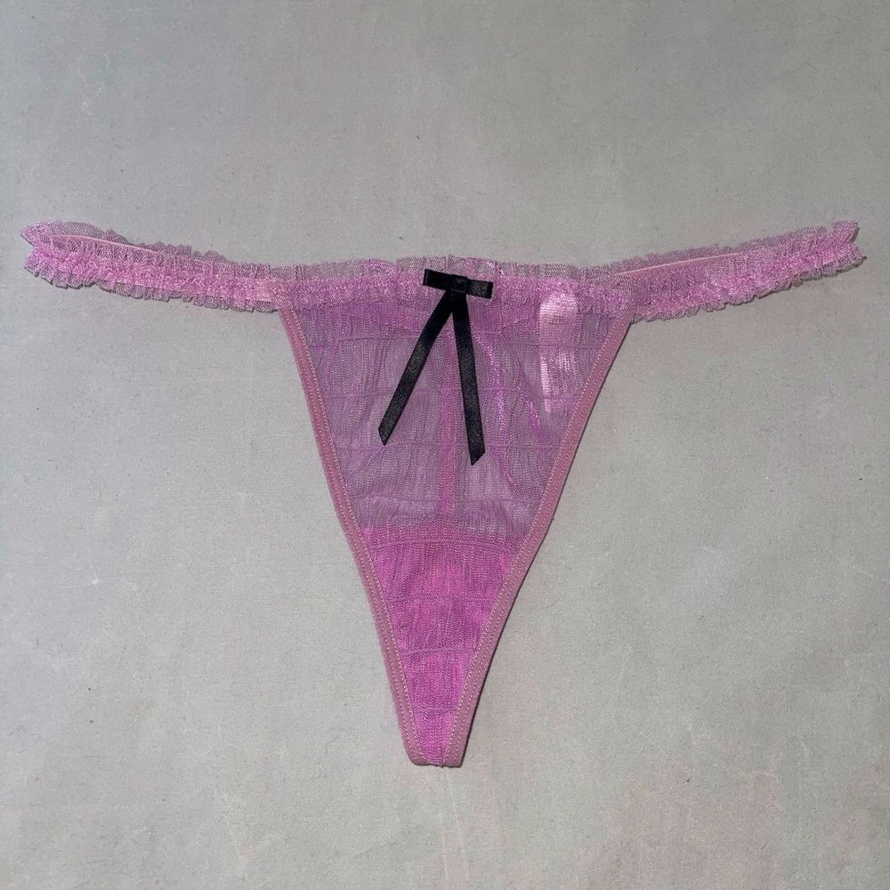 Vintage Victorias Secret Purple Sheer Thong Y2K‎ Sexy panties Lavender Black Bow